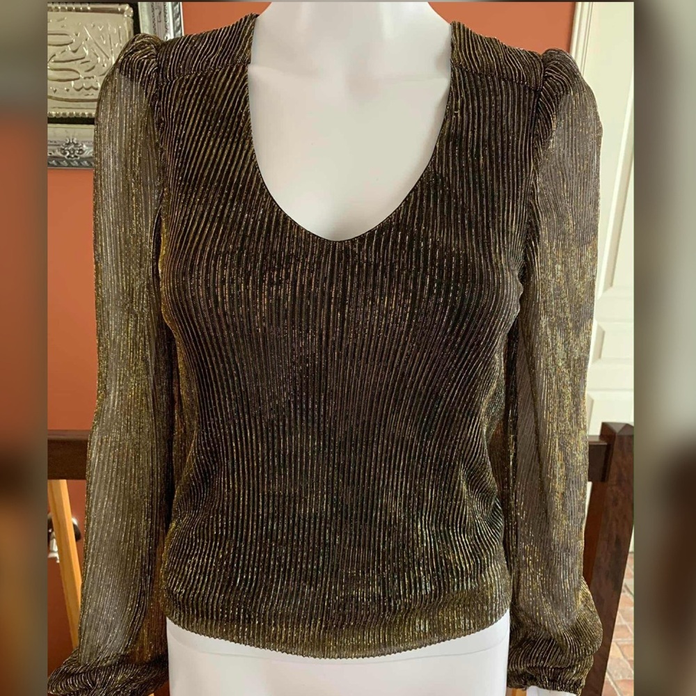 Heartloom Metallic V-Neck Long Sleeve Blouse